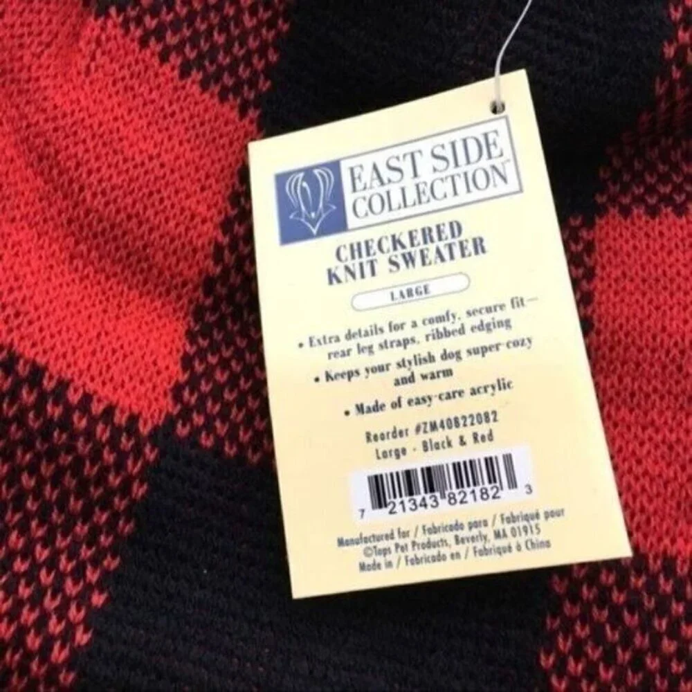 East Side Collection Checkered Knit Dog Sweater Large New